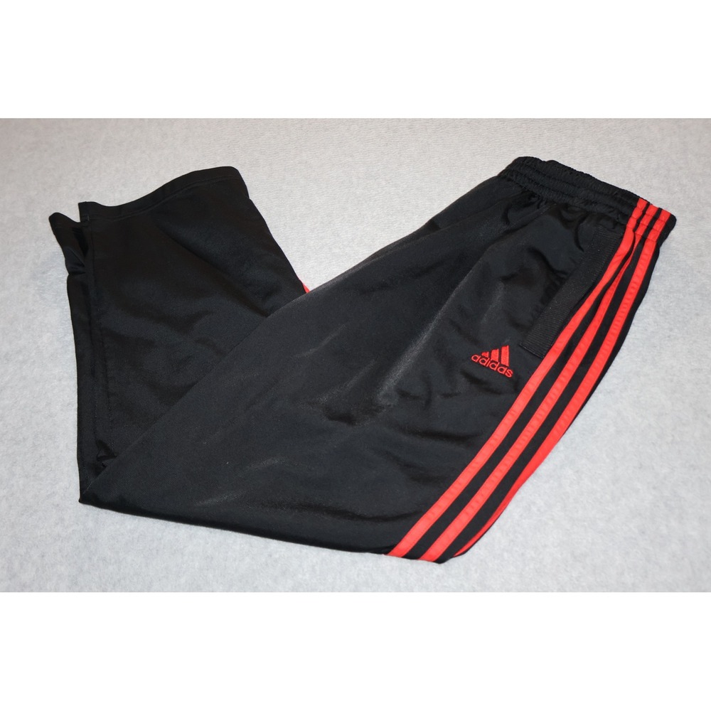 Adidas Track Gym Pants Men Medium Black Red 3-Stripe Activewear Workout